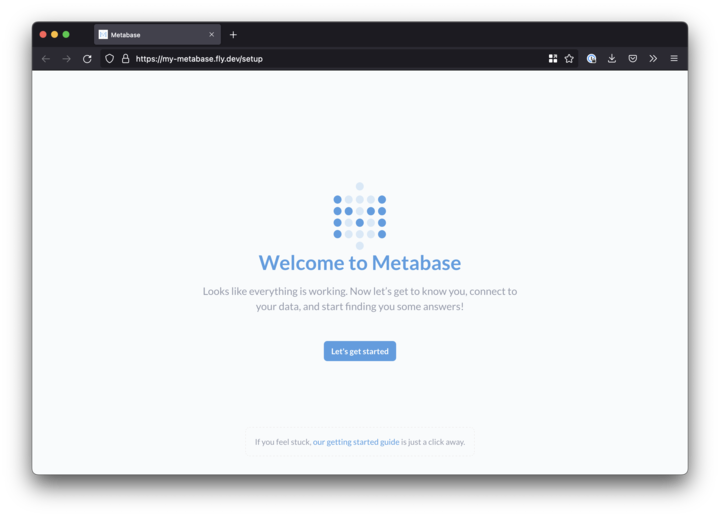Metabase welcome screen
