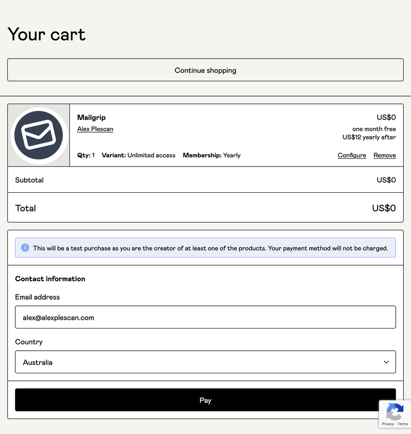 a screenshot of the Gumroad checkout page