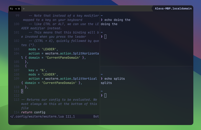 screenshot of WezTerm's with split panes