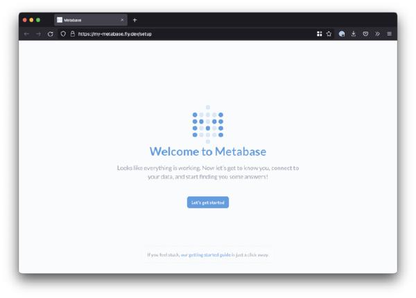 Metabase welcome screen